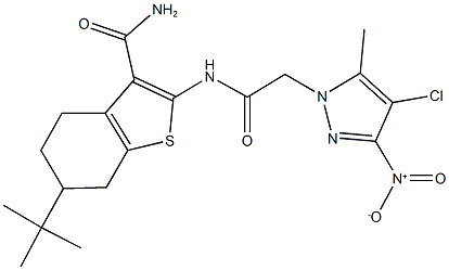 6-tert-butyl-2-[({4-chloro-3-nitro-5-methyl-1H-pyrazol-1-yl}acetyl)amino]-4,5,6,7-tetrahydro-1-benzothiophene-3-carboxamide Structure