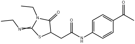 N-(4-acetylphenyl)-2-[3-ethyl-2-(ethylimino)-4-oxo-1,3-thiazolidin-5-yl]acetamide Structure