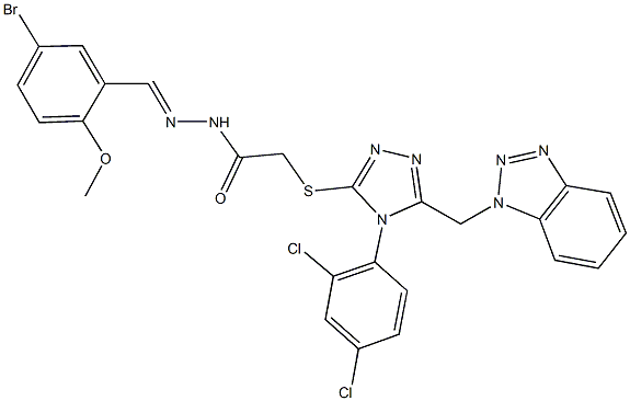 2-{[5-(1H-1,2,3-benzotriazol-1-ylmethyl)-4-(2,4-dichlorophenyl)-4H-1,2,4-triazol-3-yl]sulfanyl}-N'-(5-bromo-2-methoxybenzylidene)acetohydrazide Struktur