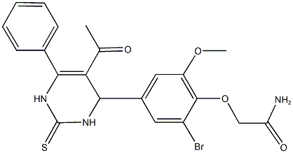 2-[4-(5-acetyl-6-phenyl-2-thioxo-1,2,3,4-tetrahydro-4-pyrimidinyl)-2-bromo-6-methoxyphenoxy]acetamide Struktur
