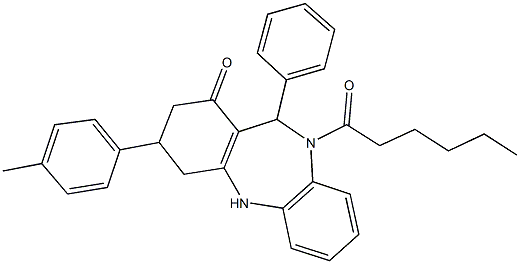 10-hexanoyl-3-(4-methylphenyl)-11-phenyl-2,3,4,5,10,11-hexahydro-1H-dibenzo[b,e][1,4]diazepin-1-one|