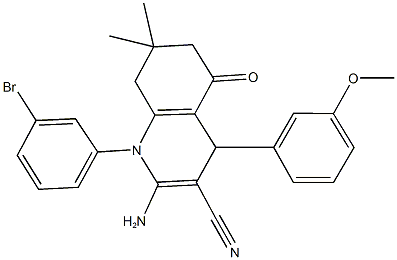2-amino-1-(3-bromophenyl)-4-(3-methoxyphenyl)-7,7-dimethyl-5-oxo-1,4,5,6,7,8-hexahydro-3-quinolinecarbonitrile Structure
