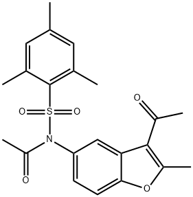 N-acetyl-N-(3-acetyl-2-methyl-1-benzofuran-5-yl)-2,4,6-trimethylbenzenesulfonamide Struktur
