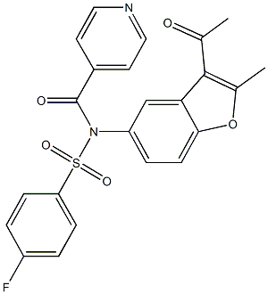 N-(3-acetyl-2-methyl-1-benzofuran-5-yl)-4-fluoro-N-isonicotinoylbenzenesulfonamide Structure