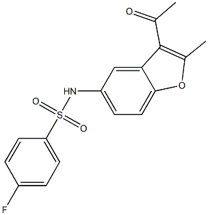 N-(3-acetyl-2-methyl-1-benzofuran-5-yl)-4-fluorobenzenesulfonamide Struktur