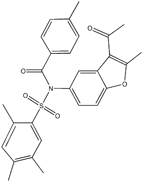 N-(3-acetyl-2-methyl-1-benzofuran-5-yl)-2,4,5-trimethyl-N-(4-methylbenzoyl)benzenesulfonamide Structure