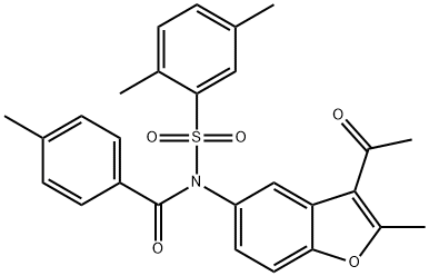N-(3-acetyl-2-methyl-1-benzofuran-5-yl)-2,5-dimethyl-N-(4-methylbenzoyl)benzenesulfonamide Struktur