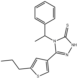 4-(1-phenylethyl)-5-(5-propyl-3-thienyl)-4H-1,2,4-triazol-3-yl hydrosulfide Struktur