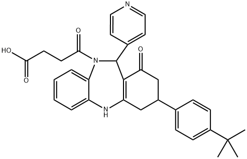 4-[3-(4-tert-butylphenyl)-1-oxo-11-pyridin-4-yl-1,2,3,4,5,11-hexahydro-10H-dibenzo[b,e][1,4]diazepin-10-yl]-4-oxobutanoic acid Struktur
