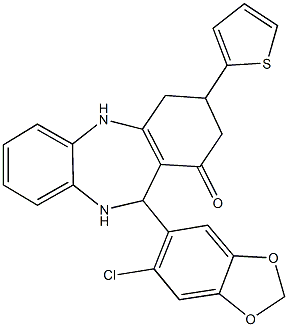 11-(6-chloro-1,3-benzodioxol-5-yl)-3-(2-thienyl)-2,3,4,5,10,11-hexahydro-1H-dibenzo[b,e][1,4]diazepin-1-one,524000-94-0,结构式