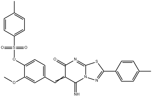 4-[(5-imino-2-(4-methylphenyl)-7-oxo-5H-[1,3,4]thiadiazolo[3,2-a]pyrimidin-6(7H)-ylidene)methyl]-2-methoxyphenyl4-methylbenzenesulfonate Struktur