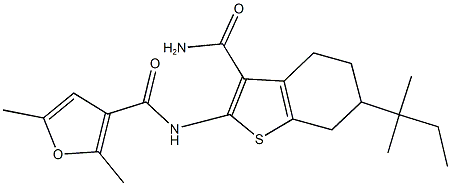 N-[3-(aminocarbonyl)-6-tert-pentyl-4,5,6,7-tetrahydro-1-benzothien-2-yl]-2,5-dimethyl-3-furamide 化学構造式
