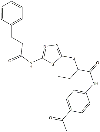 N-(4-acetylphenyl)-2-({5-[(3-phenylpropanoyl)amino]-1,3,4-thiadiazol-2-yl}sulfanyl)butanamide Structure