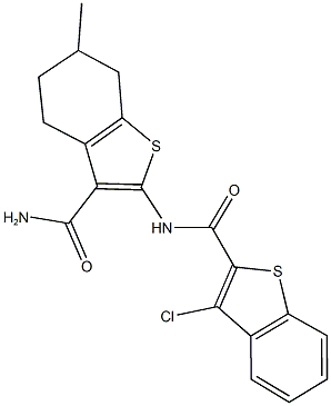 N-[3-(aminocarbonyl)-6-methyl-4,5,6,7-tetrahydro-1-benzothien-2-yl]-3-chloro-1-benzothiophene-2-carboxamide Structure