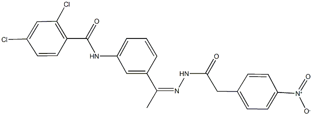 2,4-dichloro-N-{3-[N-({4-nitrophenyl}acetyl)ethanehydrazonoyl]phenyl}benzamide Struktur