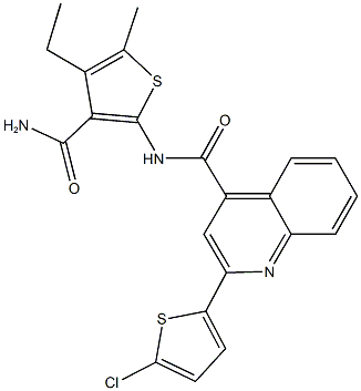 N-[3-(aminocarbonyl)-4-ethyl-5-methyl-2-thienyl]-2-(5-chloro-2-thienyl)-4-quinolinecarboxamide Struktur