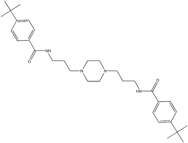 4-tert-butyl-N-[3-(4-{3-[(4-tert-butylbenzoyl)amino]propyl}-1-piperazinyl)propyl]benzamide Struktur