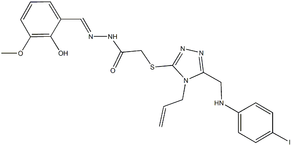 2-({4-allyl-5-[(4-iodoanilino)methyl]-4H-1,2,4-triazol-3-yl}sulfanyl)-N'-(2-hydroxy-3-methoxybenzylidene)acetohydrazide,570417-83-3,结构式