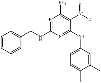 N~2~-benzyl-N~4~-(3,4-dimethylphenyl)-5-nitro-2,4,6-pyrimidinetriamine Struktur