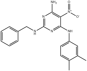 N~2~-benzyl-N~4~-(3,4-dimethylphenyl)-5-nitro-2,4,6-pyrimidinetriamine 结构式
