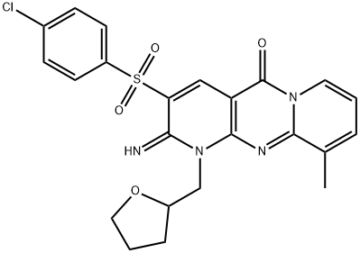 3-[(4-chlorophenyl)sulfonyl]-2-imino-10-methyl-1-(tetrahydro-2-furanylmethyl)-1,2-dihydro-5H-dipyrido[1,2-a:2,3-d]pyrimidin-5-one,578699-31-7,结构式