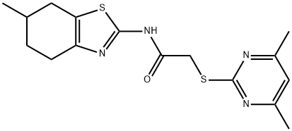 2-[(4,6-dimethyl-2-pyrimidinyl)sulfanyl]-N-(6-methyl-4,5,6,7-tetrahydro-1,3-benzothiazol-2-yl)acetamide,585554-57-0,结构式