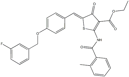 592514-47-1 ethyl 5-{4-[(3-fluorobenzyl)oxy]benzylidene}-2-[(2-methylbenzoyl)amino]-4-oxo-4,5-dihydro-3-thiophenecarboxylate