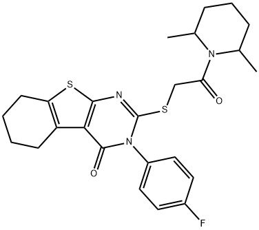 2-{[2-(2,6-dimethyl-1-piperidinyl)-2-oxoethyl]sulfanyl}-3-(4-fluorophenyl)-5,6,7,8-tetrahydro[1]benzothieno[2,3-d]pyrimidin-4(3H)-one Structure