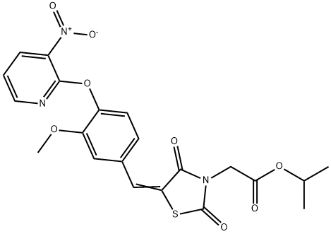 isopropyl {5-[4-({3-nitro-2-pyridinyl}oxy)-3-methoxybenzylidene]-2,4-dioxo-1,3-thiazolidin-3-yl}acetate Struktur