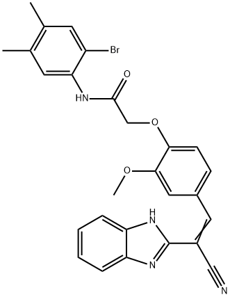 2-{4-[2-(1H-benzimidazol-2-yl)-2-cyanovinyl]-2-methoxyphenoxy}-N-(2-bromo-4,5-dimethylphenyl)acetamide Struktur