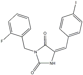 3-(2-fluorobenzyl)-5-(4-iodobenzylidene)-2,4-imidazolidinedione Structure