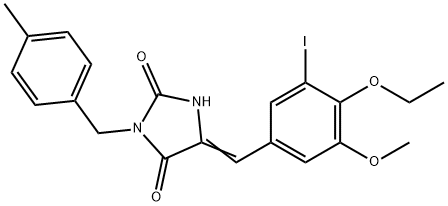 5-(4-ethoxy-3-iodo-5-methoxybenzylidene)-3-(4-methylbenzyl)-2,4-imidazolidinedione,593276-01-8,结构式