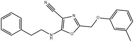 2-[(3-methylphenoxy)methyl]-5-[(2-phenylethyl)amino]-1,3-oxazole-4-carbonitrile Struktur