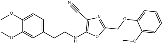 5-{[2-(3,4-dimethoxyphenyl)ethyl]amino}-2-[(2-methoxyphenoxy)methyl]-1,3-oxazole-4-carbonitrile Struktur
