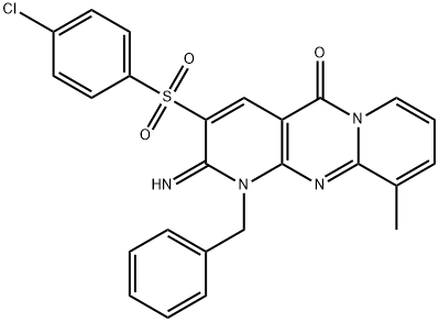 1-benzyl-3-[(4-chlorophenyl)sulfonyl]-2-imino-10-methyl-1,2-dihydro-5H-dipyrido[1,2-a:2,3-d]pyrimidin-5-one Struktur