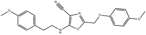 2-[(4-methoxyphenoxy)methyl]-5-{[2-(4-methoxyphenyl)ethyl]amino}-1,3-oxazole-4-carbonitrile Struktur