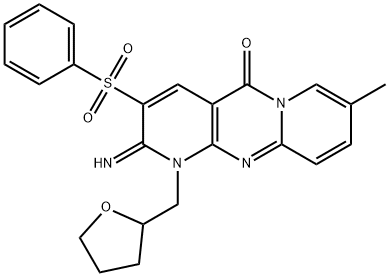 2-imino-8-methyl-3-(phenylsulfonyl)-1-(tetrahydro-2-furanylmethyl)-1,2-dihydro-5H-dipyrido[1,2-a:2,3-d]pyrimidin-5-one Struktur