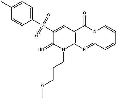 2-imino-1-(3-methoxypropyl)-3-[(4-methylphenyl)sulfonyl]-1,2-dihydro-5H-dipyrido[1,2-a:2,3-d]pyrimidin-5-one Struktur