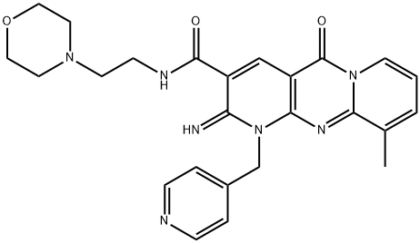 2-imino-10-methyl-N-[2-(4-morpholinyl)ethyl]-5-oxo-1-(4-pyridinylmethyl)-1,5-dihydro-2H-dipyrido[1,2-a:2,3-d]pyrimidine-3-carboxamide 化学構造式
