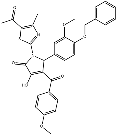 1-(5-acetyl-4-methyl-1,3-thiazol-2-yl)-5-[4-(benzyloxy)-3-methoxyphenyl]-3-hydroxy-4-(4-methoxybenzoyl)-1,5-dihydro-2H-pyrrol-2-one 结构式