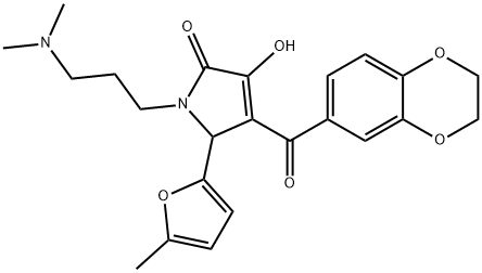 4-(2,3-dihydro-1,4-benzodioxin-6-ylcarbonyl)-1-[3-(dimethylamino)propyl]-3-hydroxy-5-(5-methyl-2-furyl)-1,5-dihydro-2H-pyrrol-2-one 结构式