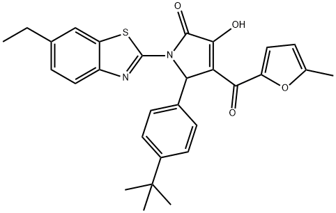 5-(4-tert-butylphenyl)-1-(6-ethyl-1,3-benzothiazol-2-yl)-3-hydroxy-4-(5-methyl-2-furoyl)-1,5-dihydro-2H-pyrrol-2-one Struktur