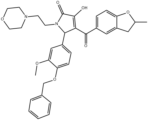 5-[4-(benzyloxy)-3-methoxyphenyl]-3-hydroxy-4-[(2-methyl-2,3-dihydro-1-benzofuran-5-yl)carbonyl]-1-[2-(4-morpholinyl)ethyl]-1,5-dihydro-2H-pyrrol-2-one,618421-67-3,结构式