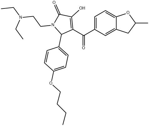 5-(4-butoxyphenyl)-1-[2-(diethylamino)ethyl]-3-hydroxy-4-[(2-methyl-2,3-dihydro-1-benzofuran-5-yl)carbonyl]-1,5-dihydro-2H-pyrrol-2-one 化学構造式