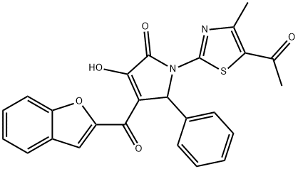 1-(5-acetyl-4-methyl-1,3-thiazol-2-yl)-4-(1-benzofuran-2-ylcarbonyl)-3-hydroxy-5-phenyl-1,5-dihydro-2H-pyrrol-2-one 结构式