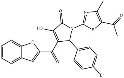 1-(5-acetyl-4-methyl-1,3-thiazol-2-yl)-4-(1-benzofuran-2-ylcarbonyl)-5-(4-bromophenyl)-3-hydroxy-1,5-dihydro-2H-pyrrol-2-one,618864-12-3,结构式