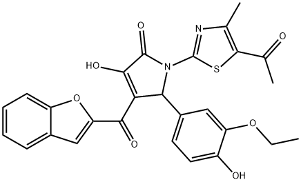 1-(5-acetyl-4-methyl-1,3-thiazol-2-yl)-4-(1-benzofuran-2-ylcarbonyl)-5-(3-ethoxy-4-hydroxyphenyl)-3-hydroxy-1,5-dihydro-2H-pyrrol-2-one Struktur
