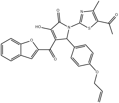 1-(5-acetyl-4-methyl-1,3-thiazol-2-yl)-5-[4-(allyloxy)phenyl]-4-(1-benzofuran-2-ylcarbonyl)-3-hydroxy-1,5-dihydro-2H-pyrrol-2-one Struktur