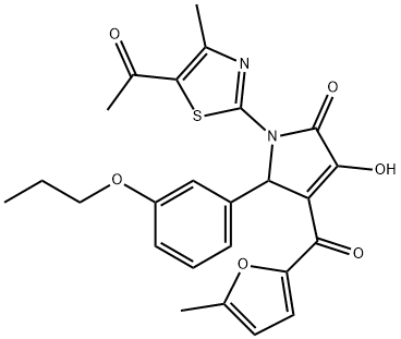 1-(5-acetyl-4-methyl-1,3-thiazol-2-yl)-3-hydroxy-4-(5-methyl-2-furoyl)-5-(3-propoxyphenyl)-1,5-dihydro-2H-pyrrol-2-one 结构式