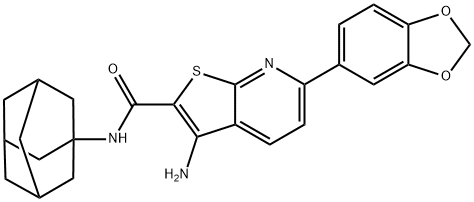 N-(1-adamantyl)-3-amino-6-(1,3-benzodioxol-5-yl)thieno[2,3-b]pyridine-2-carboxamide 结构式